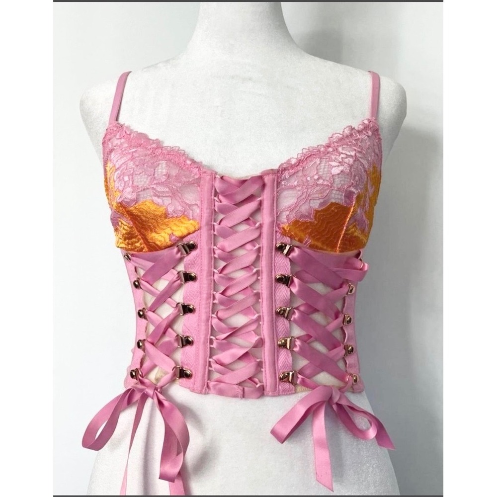 Savage X Fenty‎ Lace Up Corset Top, Womens 1X Pink Orange